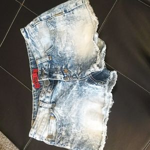 Acid wash denim shorts